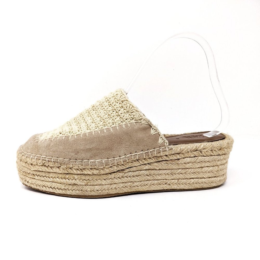 Zara Womens 8 Tan Crochet Espadrille Platform Slides Sandals Chunky Boho 39